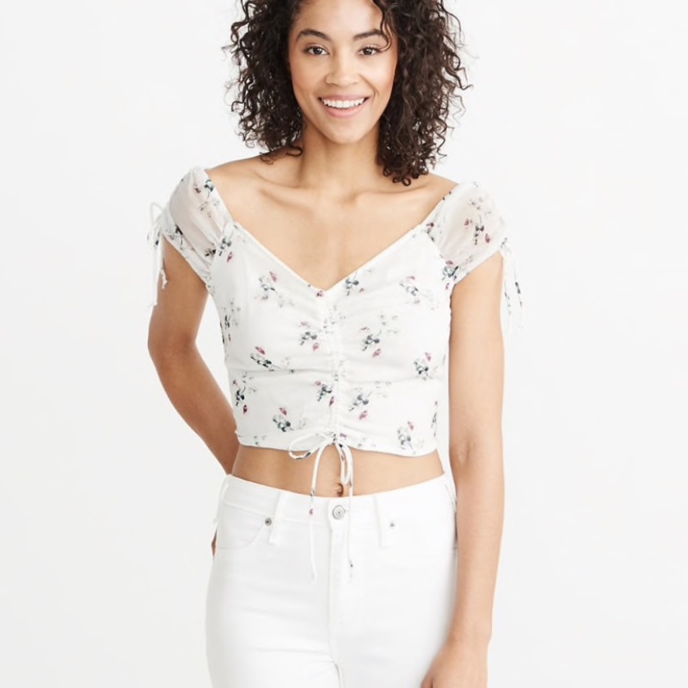 Abercrombie & Fitch White Ruched Crop Top